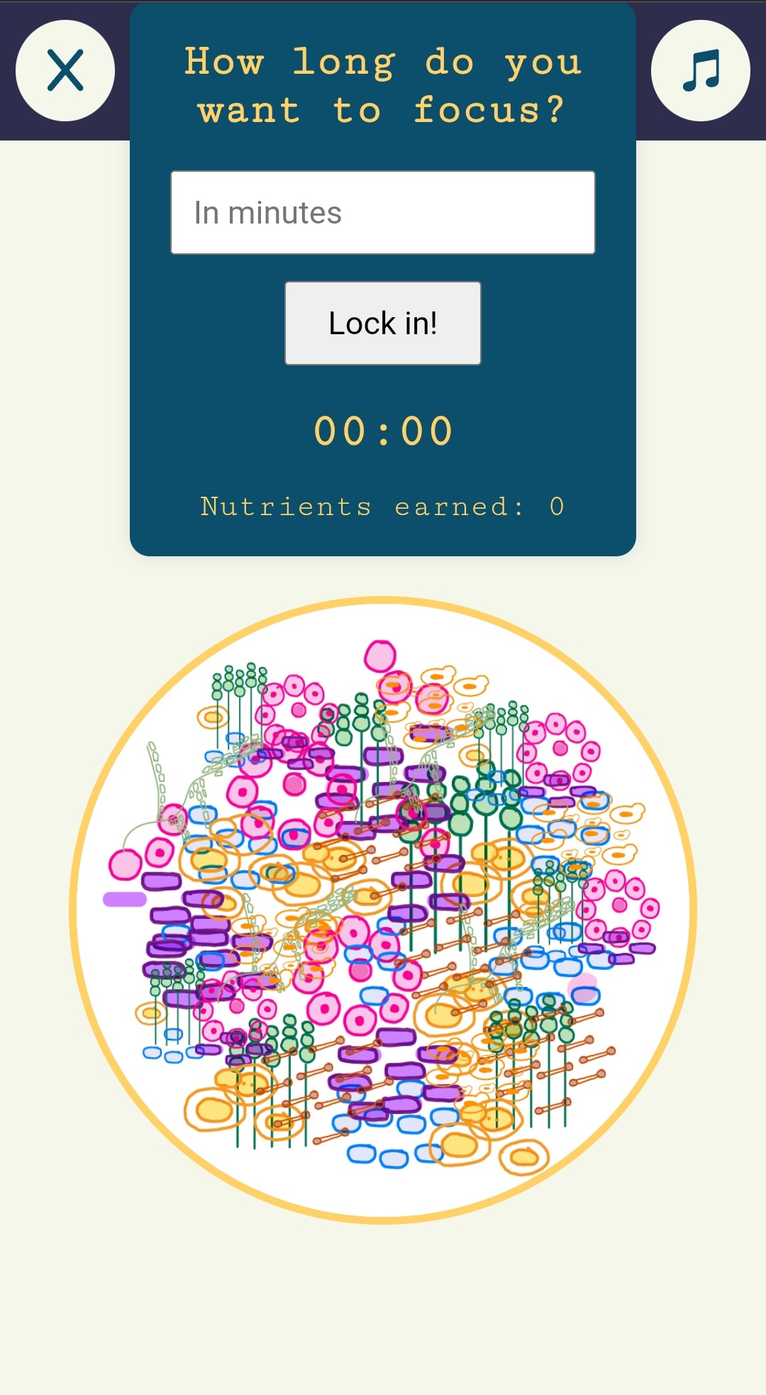 mHub screenshot of focus mode (inactive)