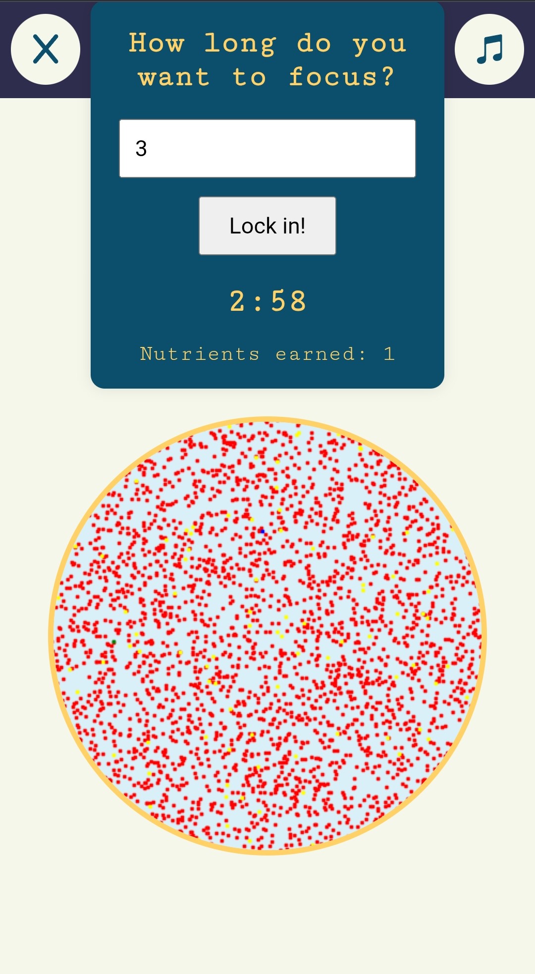 mHub screenshot of focus mode (active)